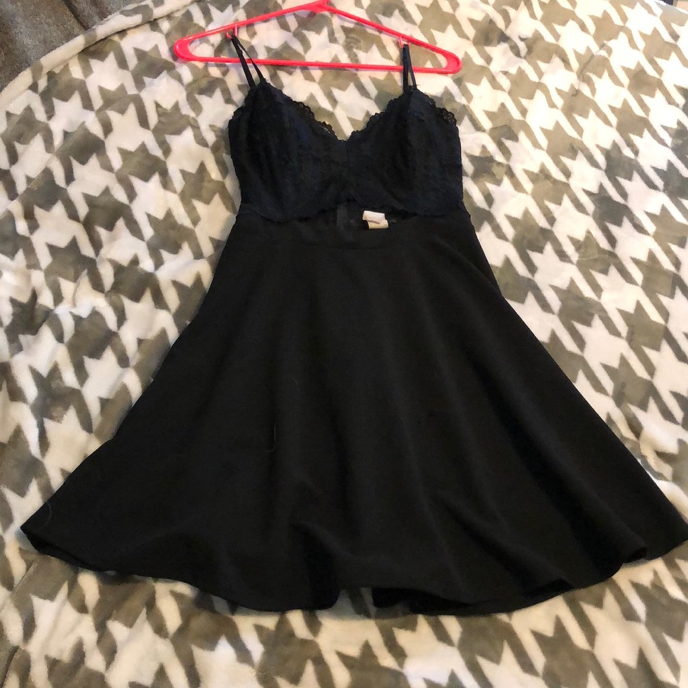 Black skater skirt party dress lace top